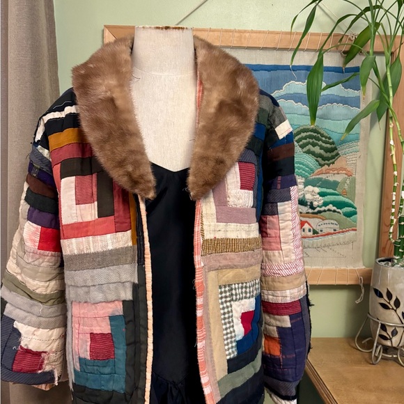 Jackets & Blazers - Colorful Patchwork Jacket with genuine Fur Collar